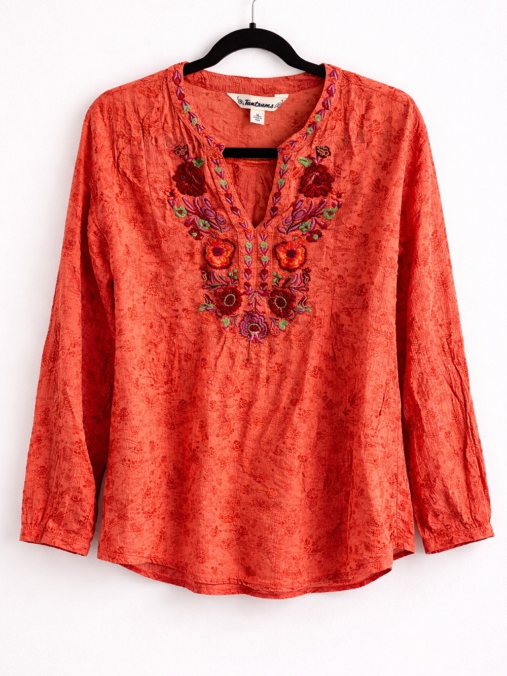 Tantrums Coral Embroidered Boho Top Size M Lightweight Floral